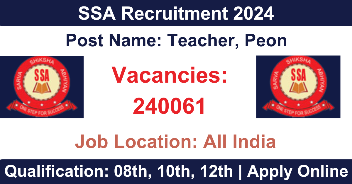 SSA Recruitment 2024 Apply Online for 240061 Teacher, Peon